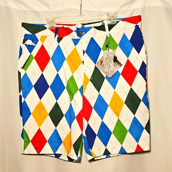 NWT Royal & Awesome "King of Diamonds" Mens Multi-colored Stretch Golf Shorts 40 - Picture 1 of 7